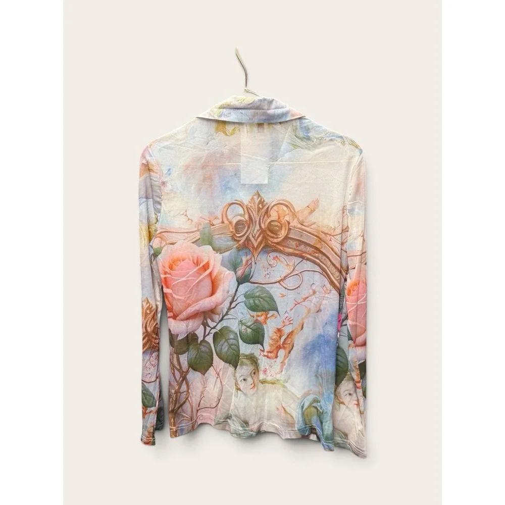Endless Moon Cherub Floral Mesh Shirt and Pant Set Blue Pink Renaissance Medium